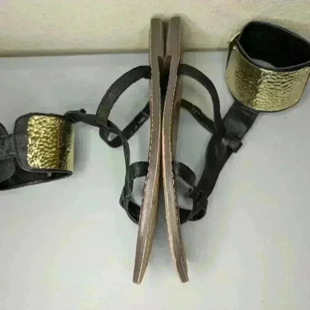SAM EDELMAN Genette Gladiator Sandal Shoes Size 8.5 black/gold/brown - Picture 8 of 11
